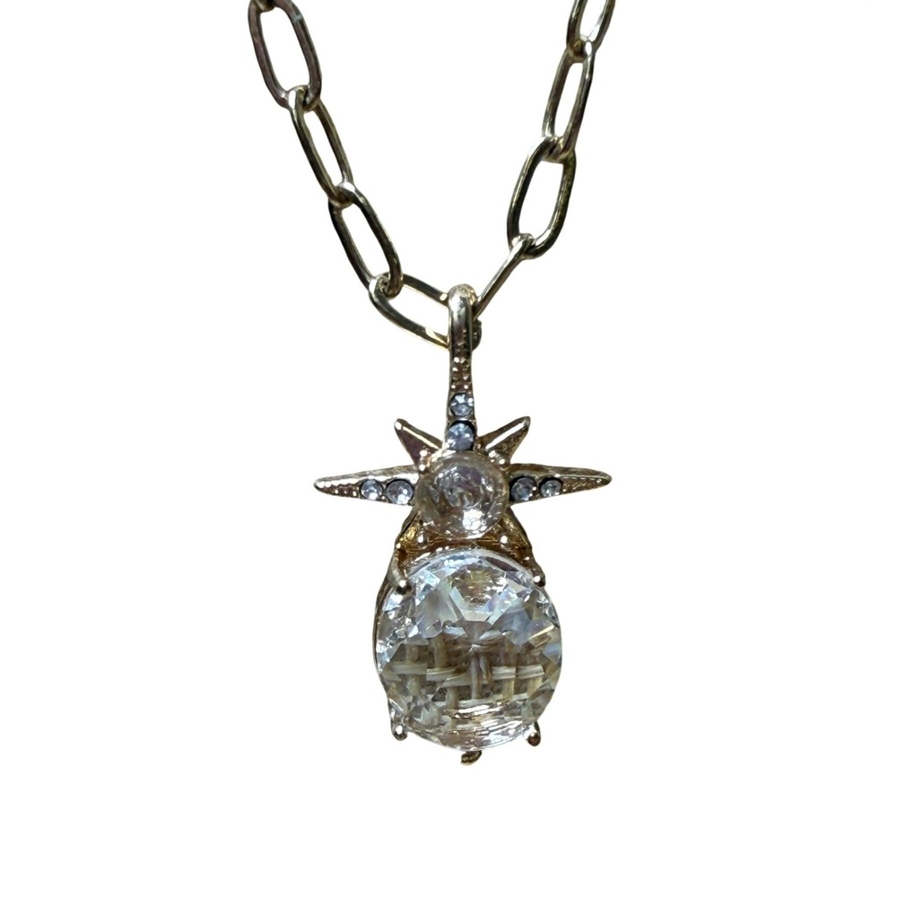 Jessica Simpson Gold Tone Crystal Pineapple Pendant Paperclip Chain Necklace